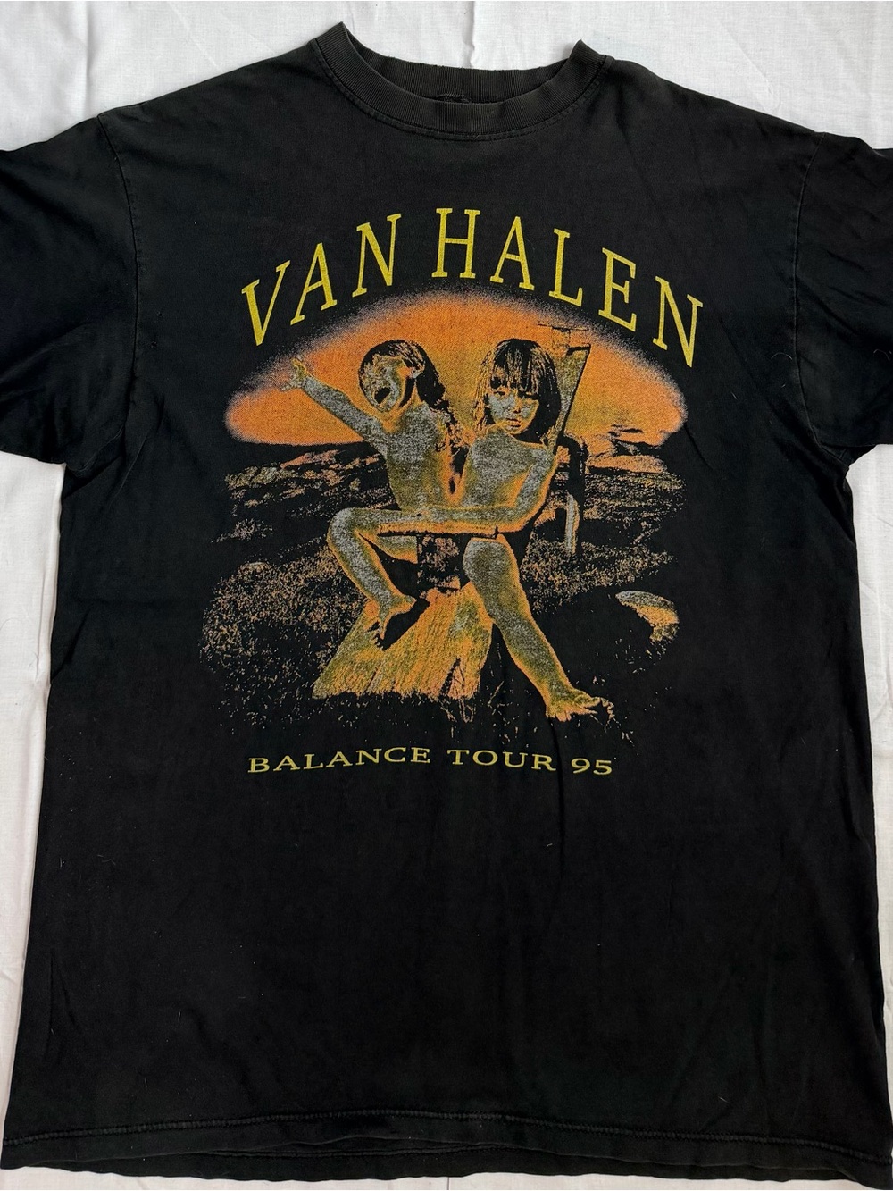 Vintage 1995 Van Halen Balance Tour T Shirt Black Distressed Rock Band Tee
